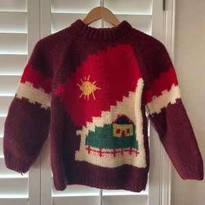One Size Unique Vintage Wool Knit Sweater with House Motif